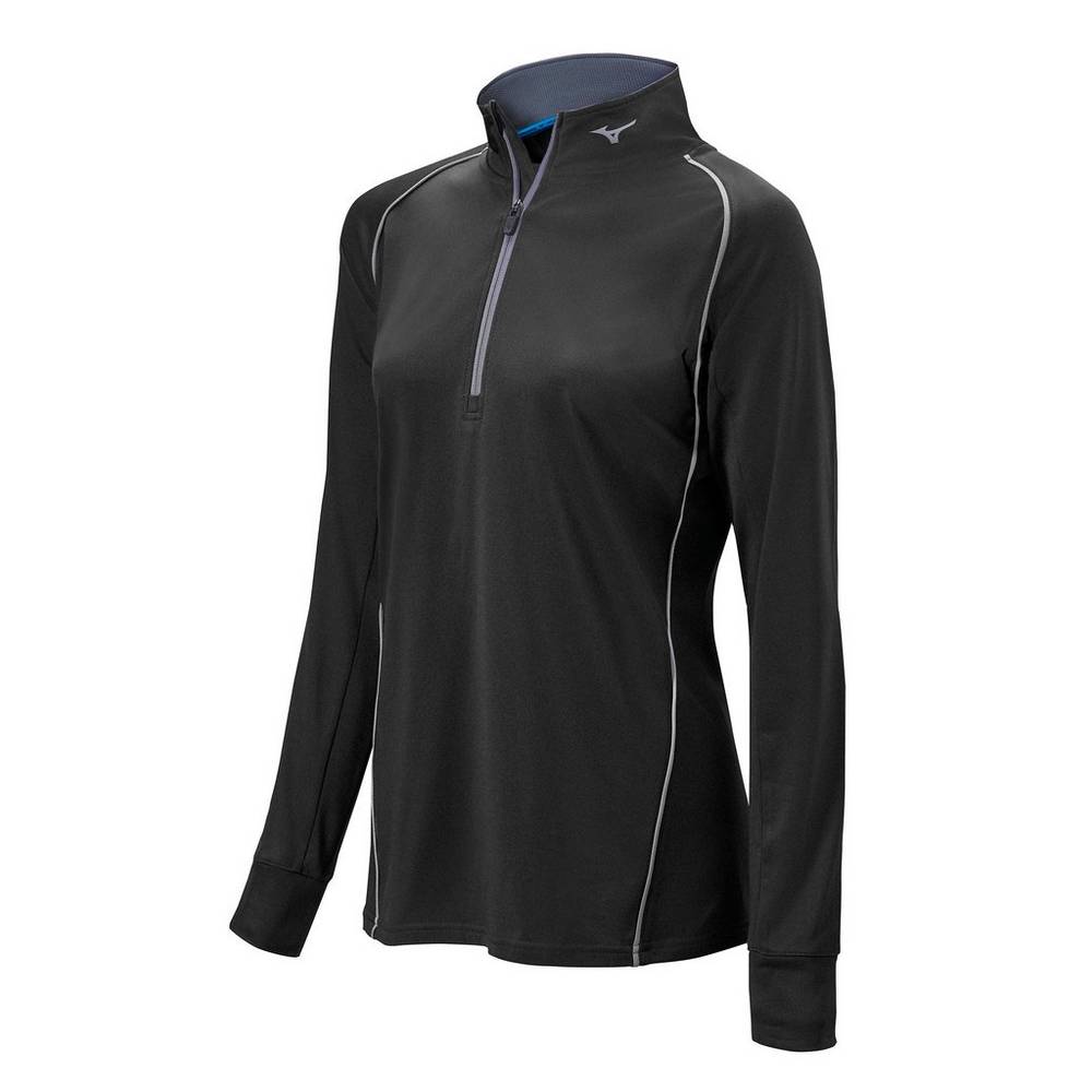 Mizuno Comp 1/2 Cipzáros Long Sleeve Női Pulóver Fekete TNE931245